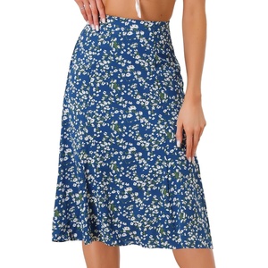 image:imageAllegra K Floral Skirt for Womens Elastic Waist ALine Midi SkirtsBlue
