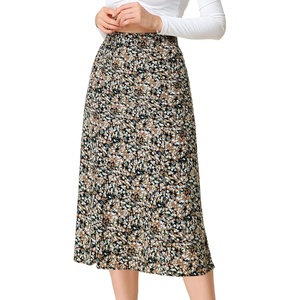 image:imageAllegra K Floral Skirt for Womens Elastic Waist ALine Midi SkirtsBlue Brown