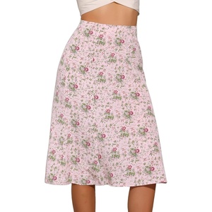 image:imageAllegra K Floral Skirt for Womens Elastic Waist ALine Midi SkirtsPink Flower