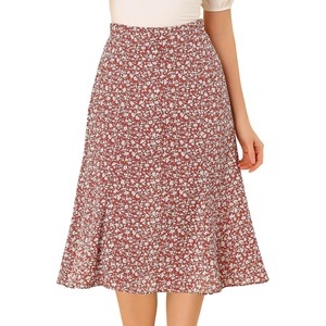 image:imageAllegra K Floral Skirt for Womens Elastic Waist ALine Midi SkirtsRed White