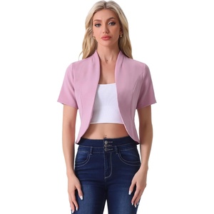 image:imageAllegra K Short Sleeve Blazers for Womens Business Casual Open Front Work Cropped Shrug JacketPink