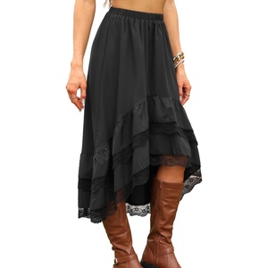 image:imageAllegra K Western Skirt for Women Lace Ruffled Hem Asymmetrical High Waist Boho Flowy Maxi SkirtBlack