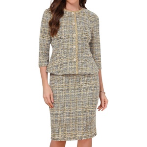 image:imageAllegra K Womens 2 Piece Skirt Sets 34 Sleeve Collarless Tweed Jacket Pencil Skirt Set Elegant Business Casual OutfitOrange