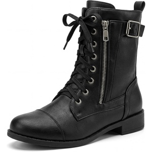 image:imageAllegra K Womens Ankle Booties Laceup with Side Zipper Combat BootsBlack