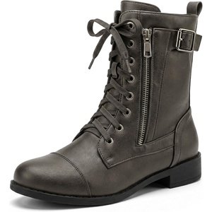 image:imageAllegra K Womens Ankle Booties Laceup with Side Zipper Combat BootsGrey