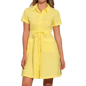 image:imageAllegra K Womens Button Down Shirt Dress Short Sleeve Casual Collared Cotton Drawstring Shirtdress Safari DressBright Yellow