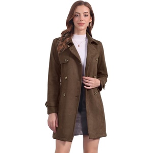image:imageAllegra K Womens Faux Suede Trench Coat Notched Lapel Double Breasted Jacket with BeltCoffee