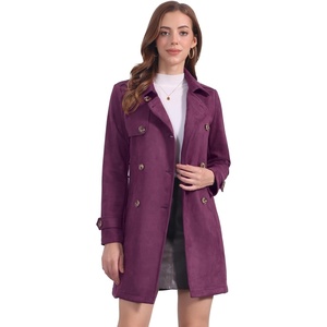 image:imageAllegra K Womens Faux Suede Trench Coat Notched Lapel Double Breasted Jacket with BeltDark Purple