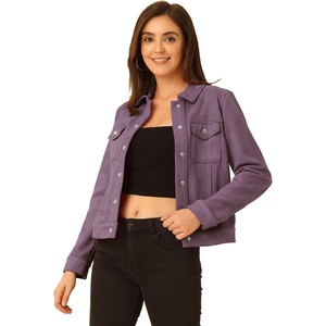image:imageAllegra K Womens Faux Suede TurnDown Collar Shacket Flap Pockets Snap Button Western JacketGray Purple