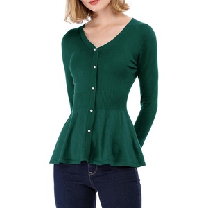 image:imageAllegra K Womens Peplum Sweater Ribbed V Neck Long Sleeve Knit Peplum TopsGreen