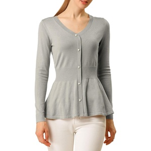 image:imageAllegra K Womens Peplum Sweater Ribbed V Neck Long Sleeve Knit Peplum TopsGrey