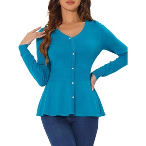 image:imageAllegra K Womens Peplum Sweater Ribbed V Neck Long Sleeve Knit Peplum TopsPeacock Blue