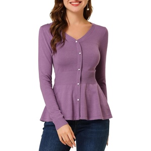 image:imageAllegra K Womens Peplum Sweater Ribbed V Neck Long Sleeve Knit Peplum TopsPurple