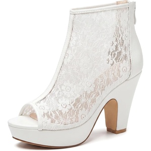 image:imageAllegra K Womens Platform Lace Peep Toe Ankle Boots Back Zip Chunky Heel BootsWhite