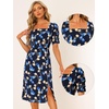 image:imageAllegra K Floral Dress for Womens Square Neck Ruched Puff Sleeve Split Midi Dresses