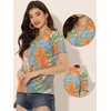 image:imageAllegra K Tropical Summer Tops for Womens Short Sleeve V Neck T Shirts Printed Blouse