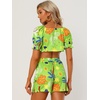 image:imageAllegra K Womens 2 Piece Romper Floral Print Knot Front Puff Sleeve Crop Top with Shorts Set
