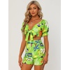 image:imageAllegra K Womens 2 Piece Romper Floral Print Knot Front Puff Sleeve Crop Top with Shorts Set