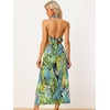 image:imageAllegra K Womens 2023 Summer 2 Piece Tropical Tie Backless Halter V Neck Crop Top with Split Thigh Skirt Set