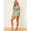 image:imageAllegra K Womens Boho 2 Piece Tropical Outfits Summer Beach Short Sleeve Knot Front Bandeau Crop Top with Shorts Set