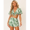image:imageAllegra K Womens Boho 2 Piece Tropical Outfits Summer Beach Short Sleeve Knot Front Bandeau Crop Top with Shorts Set