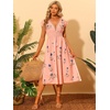 image:imageAllegra K Womens Deep V Neck Boho Floral Smocked Waist Midi Dress