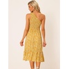 image:imageAllegra K Womens Floral Summer Dresses One Shoulder Sleeveless Ruffle Hem Flowy Smocked Boho Midi Dress