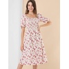 image:imageAllegra K Womens Square Neck Puff Sleeves Casual Midi Smocked Floral Dress