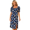 image:imageAllegra K Floral Dress for Womens Square Neck Ruched Puff Sleeve Split Midi Dresses