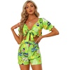 image:imageAllegra K Womens 2 Piece Romper Floral Print Knot Front Puff Sleeve Crop Top with Shorts Set