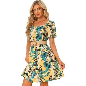 image:imageAllegra K Hawaiian Dresses for Womens 2023 Square Neck Tropical Floral ALine Summer Dress
