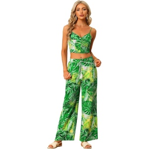 image:imageAllegra K Tropical Top and Pants Sets for Womens TwoPiece Beach Outfits