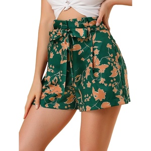 image:imageAllegra K Womens Summer Bow Tie High Waist Short Floral Paper Bag ShortsGreenfloral