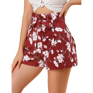 image:imageAllegra K Womens Summer Bow Tie High Waist Short Floral Paper Bag ShortsRedfloral
