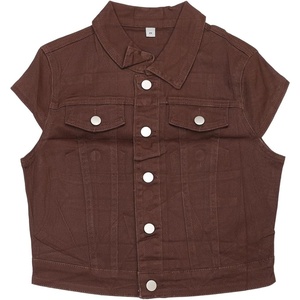 image:imageAllegra K Womens Cropped Denim Jacket Short Cap Sleeve Button Down Summer Casual Crop Jean JacketBrown