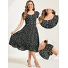 image:imageAllegra K Summer Dresses for Womens 2024 Square Collar Short Sleeve Floral Boho Beach Casual Midi DressBlack