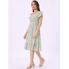 image:imageAllegra K Summer Dresses for Womens 2024 Square Collar Short Sleeve Floral Boho Beach Casual Midi DressGreen