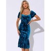 image:imageAllegra K Velvet Floral Dress for Womens Puff Sleeve Semi Formal Wedding Guest DressesBlue