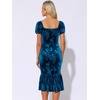 image:imageAllegra K Velvet Floral Dress for Womens Puff Sleeve Semi Formal Wedding Guest DressesBlue