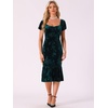 image:imageAllegra K Velvet Floral Dress for Womens Puff Sleeve Semi Formal Wedding Guest DressesGreen