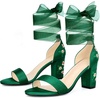 image:imageAllegra K Womens Floral Heels Satin Lace Up Chunky Heel SandalsDark Green