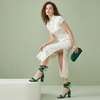image:imageAllegra K Womens Floral Heels Satin Lace Up Chunky Heel SandalsDark Green