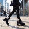 image:imageAllegra K Womens Slipon Ankle Boots Laceup Warm Block Heel Snow BootsBlack
