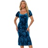 image:imageAllegra K Velvet Floral Dress for Womens Puff Sleeve Semi Formal Wedding Guest DressesBlue
