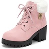 image:imageAllegra K Womens Slipon Ankle Boots Laceup Warm Block Heel Snow BootsPink