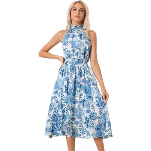 image:imageAllegra K Boho Summer Dress for Womens Halter Neck Sleeveless Casual Floral Print Sundress Midi DressesBlue