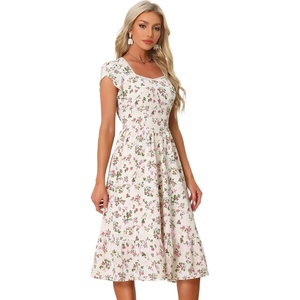 image:imageAllegra K Summer Dresses for Womens 2024 Square Collar Short Sleeve Floral Boho Beach Casual Midi DressFloral Pink Purple