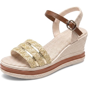 image:imageAllegra K Womens Plaid Buckle Platform Peeptoe SandalsBeige