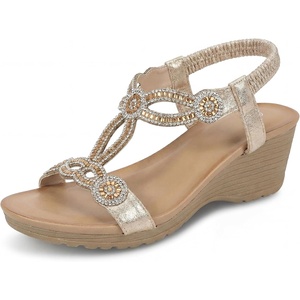 image:imageAllegra K Womens Rhinestone Elastic Band Glitter Fabric Platform SandalsRose Gold