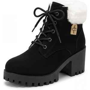 image:imageAllegra K Womens Slipon Ankle Boots Laceup Warm Block Heel Snow BootsBlack